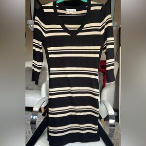 Pink Rose black and tan striped sweater dress women’s size Large